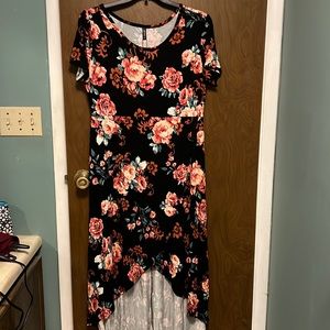 NWT AYIFU black floral faux wrap dress size XL